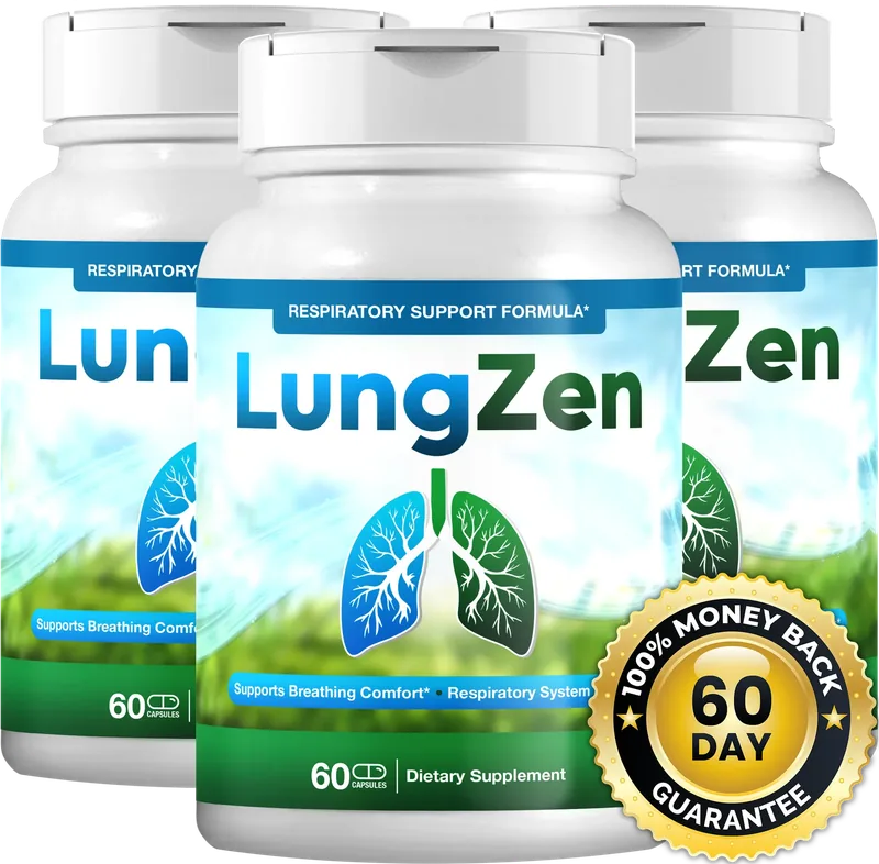Three bottles of LungZen supplement with the turmeric and BioPerine formula